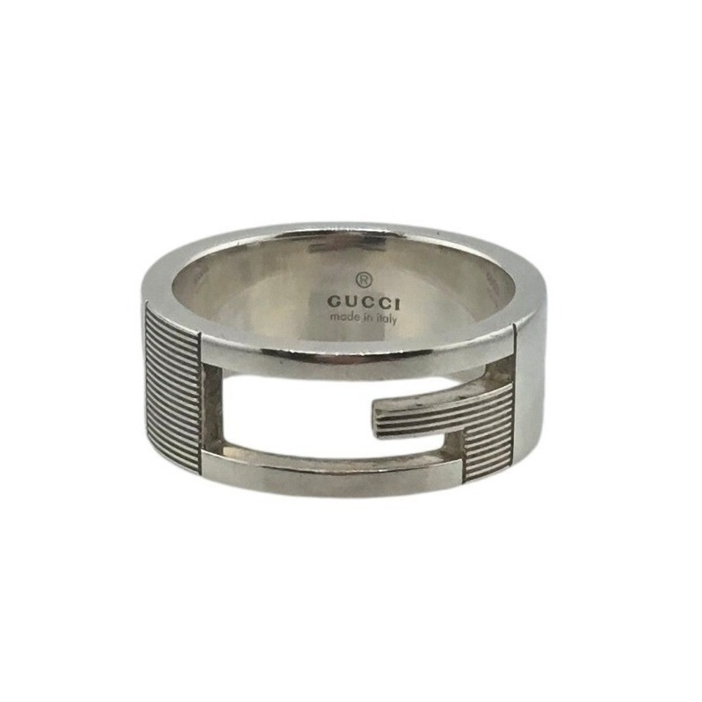 Gucci G Motif Cut Out Ring Sterling Silver 925 Striped Band Size 16 US 7.5